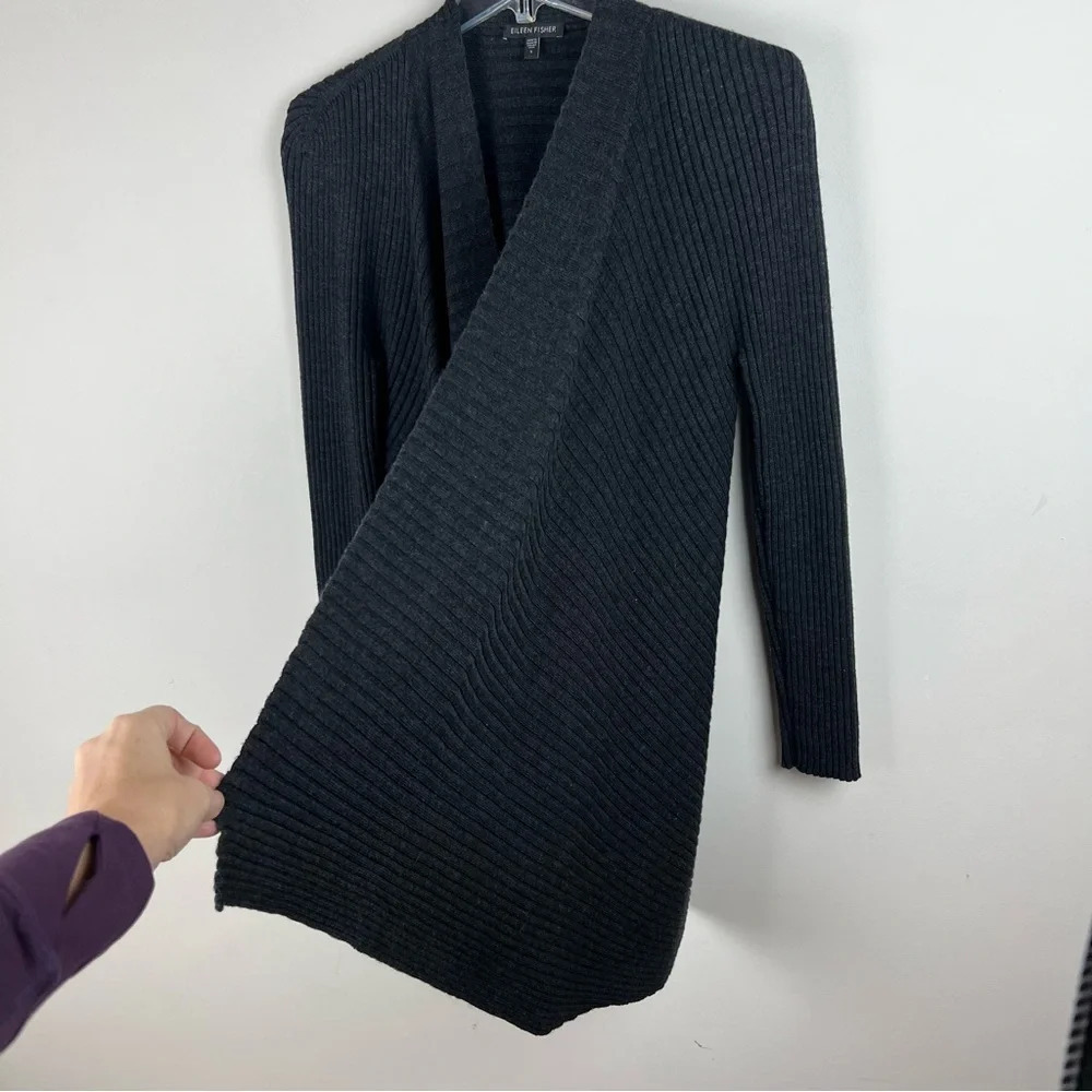 Eileen Fisher Merino Wool Open Front Long Lagenlook Cardigan Small Cozy Sweater - Picture 4 of 14